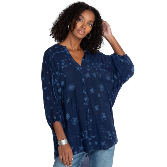 Johnny Was CELESTINE CERES TUNIC Large Embroidered Witchy Blouse Astrology - Picture 1 of 9